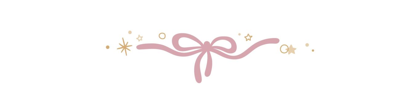  Illustration einer rosa Schleife mit goldenen Sternen und Punkten 